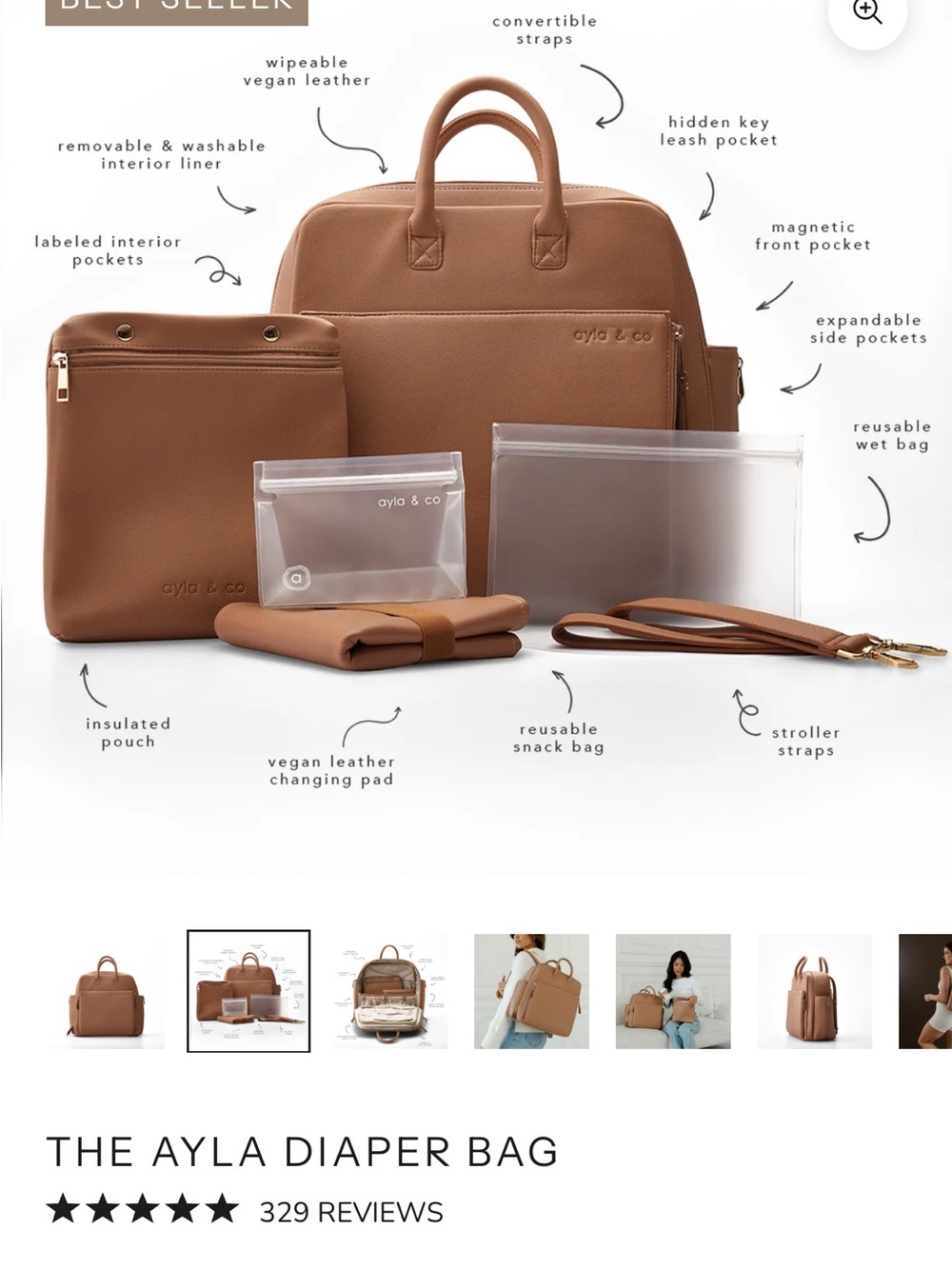 Ayla Vegan Leather Diaper Backpack in Brown